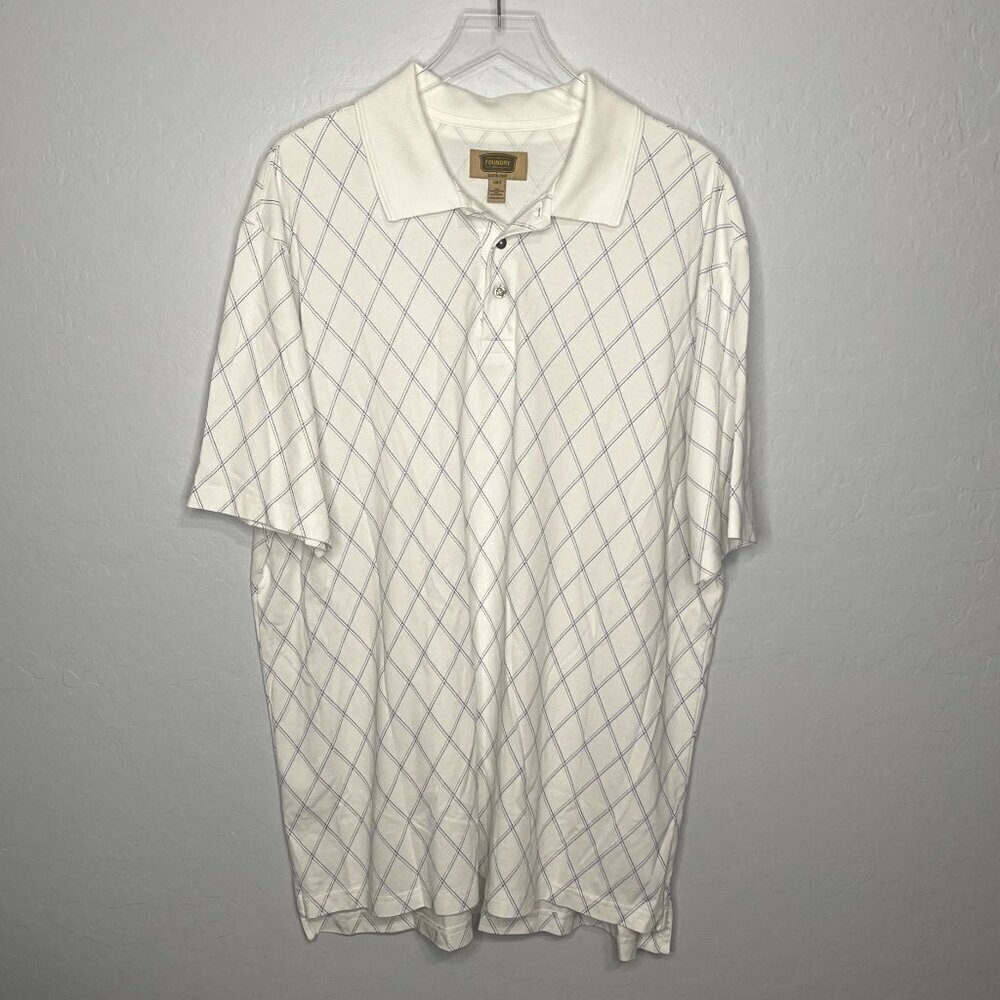 Foundry Blue and White Diamond Design Short Sleeve Polo 2XLT